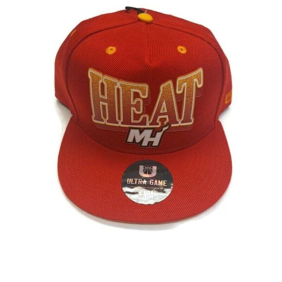 Ultra Game Mens Miami Heat Snapback Hat Cap Red Yellow One Size Fits Most - Picture 1 of 7